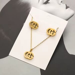 Gold Pendant Necklace and Earring Set